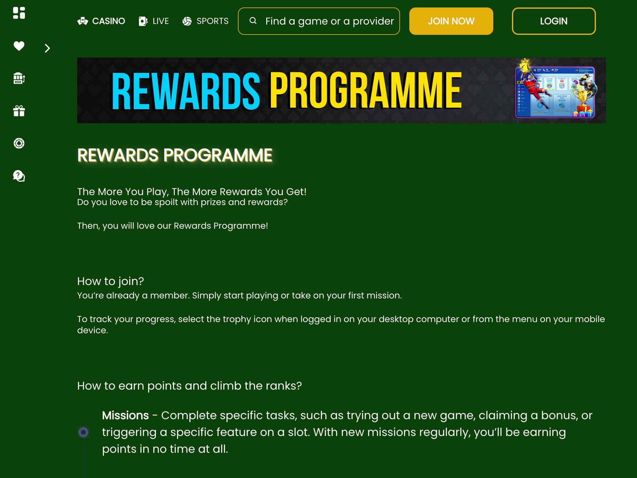 Pots of Luck Casino Loyalty Programme