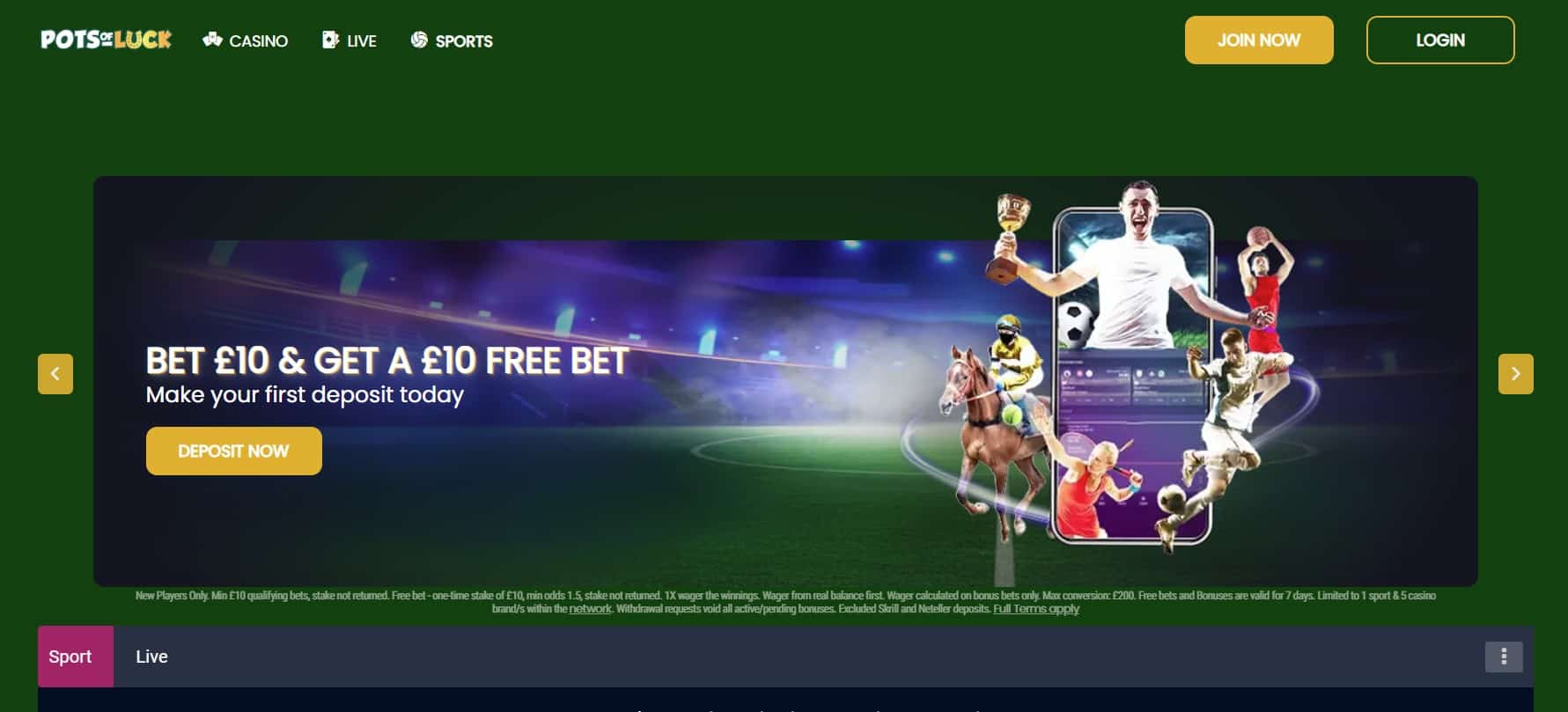 pots Of Luck Sports Welcome Bonus Banner